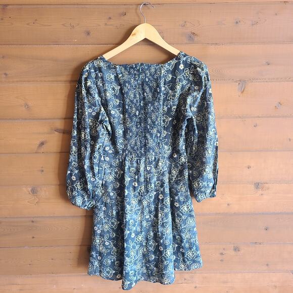 J. Crew Sweetheart Long Sleeve Mini Dress Vintage Vines 4 Boho Green Floral - Picture 3 of 9